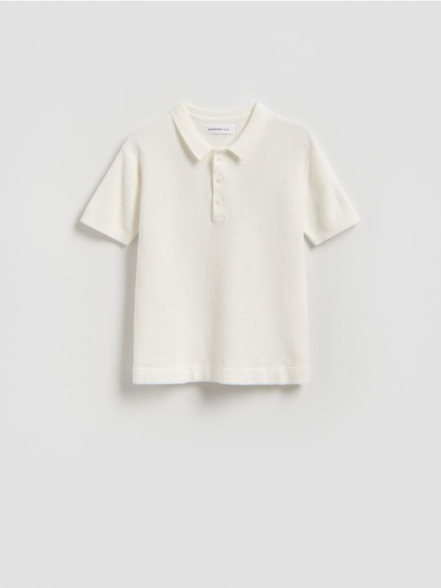 Reserved - T-shirt polo - złamana biel