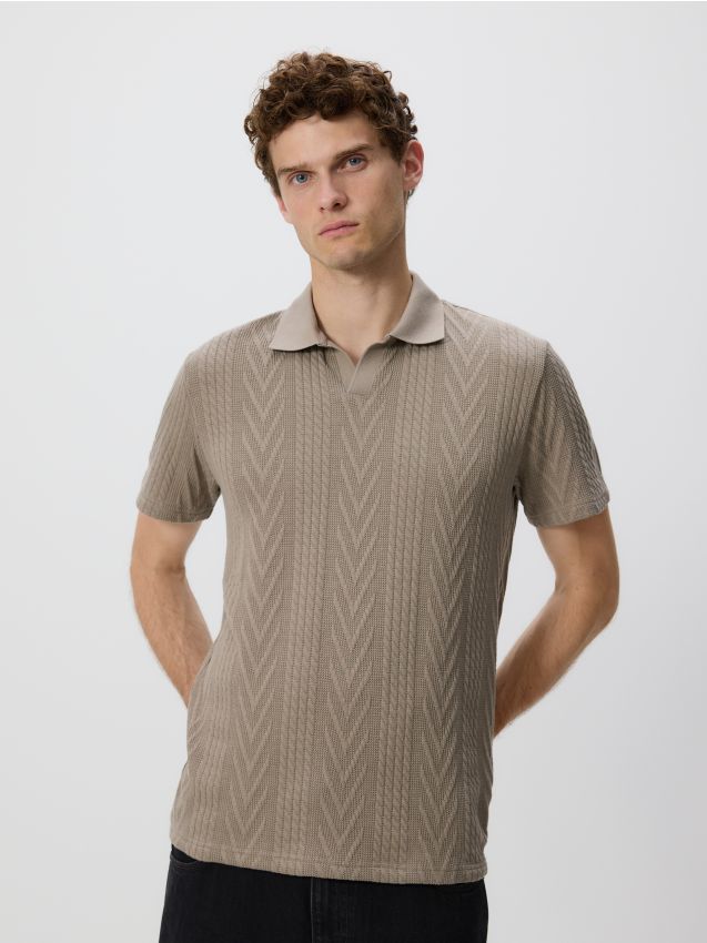 Reserved - Strukturalne polo comfort fit - beżowy