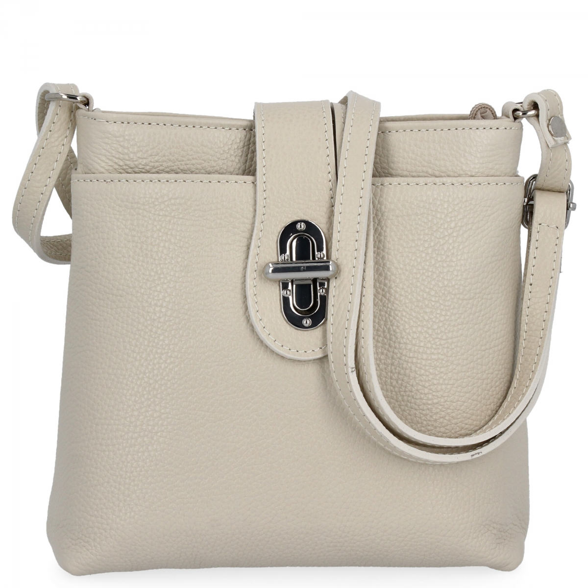 Elegancka Torebka Skórzana Włoska Listonoszka 201 Beżowa