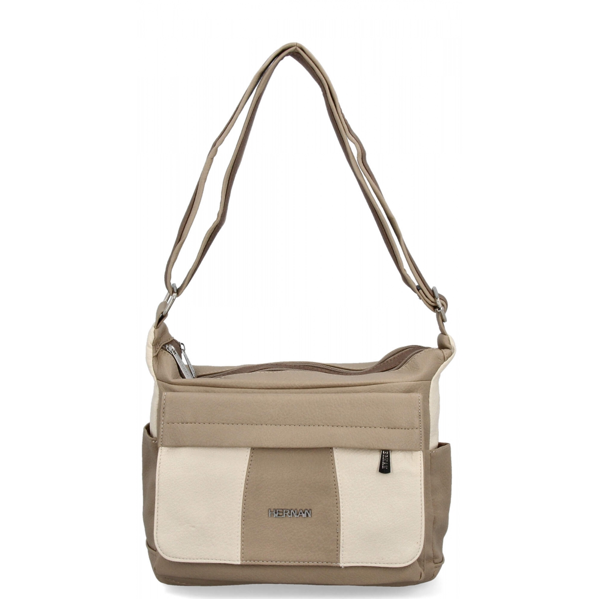 Torebka Damska Listonoszka 2 Komory firmy Hernan 0677-1 Ciemno Beżowa/Beżowa