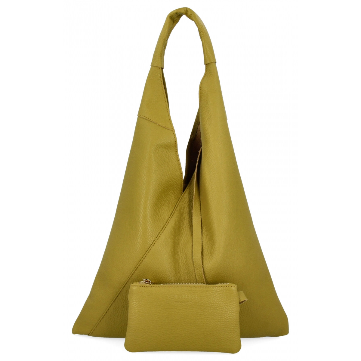 Włoska Torebka Skórzana Shopper Bag z Małą Kosmetyczką 5820S Limonkowa