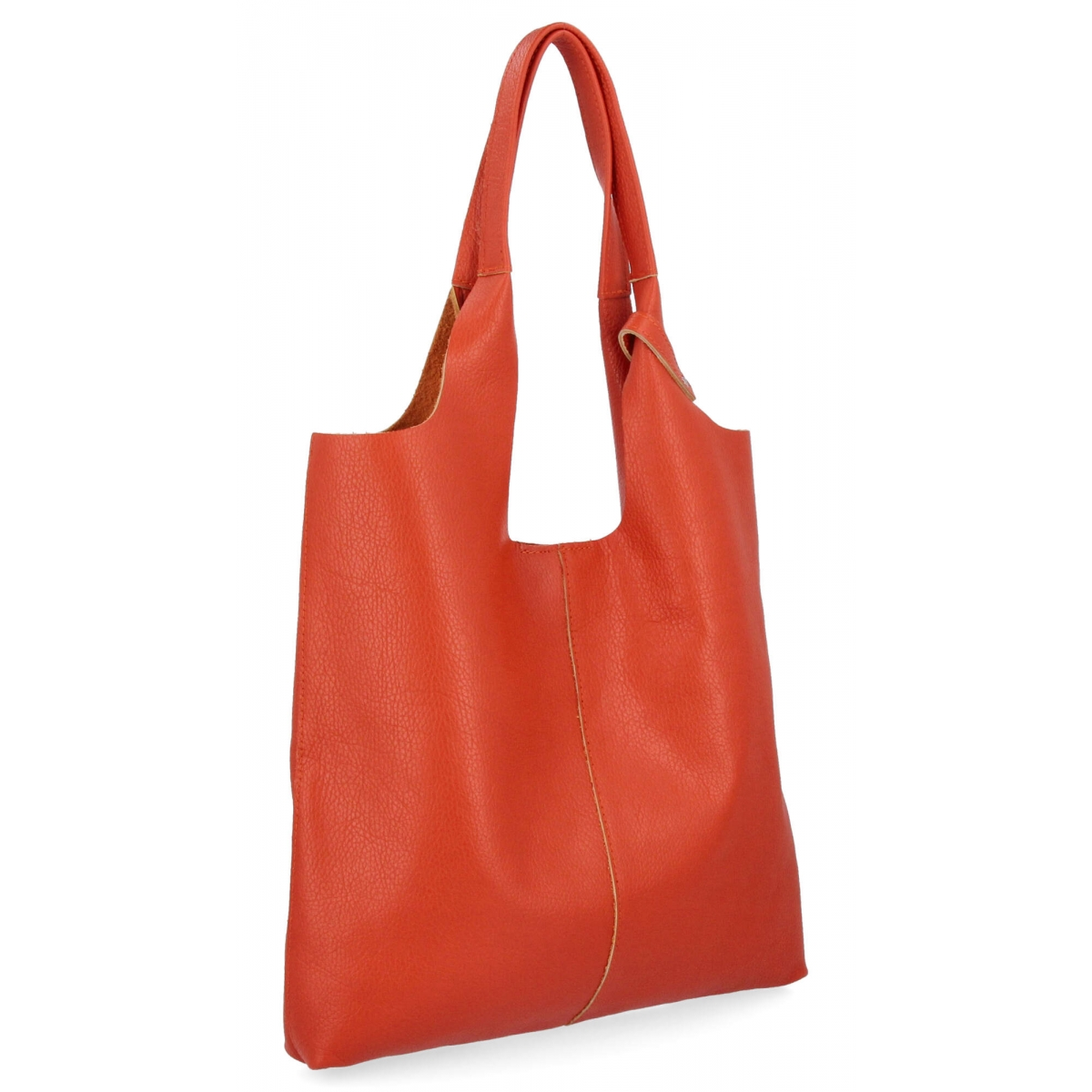 Włoska Torebka Skórzana Shopper Bag z Kosmetyczką 165 Pomarańczowa