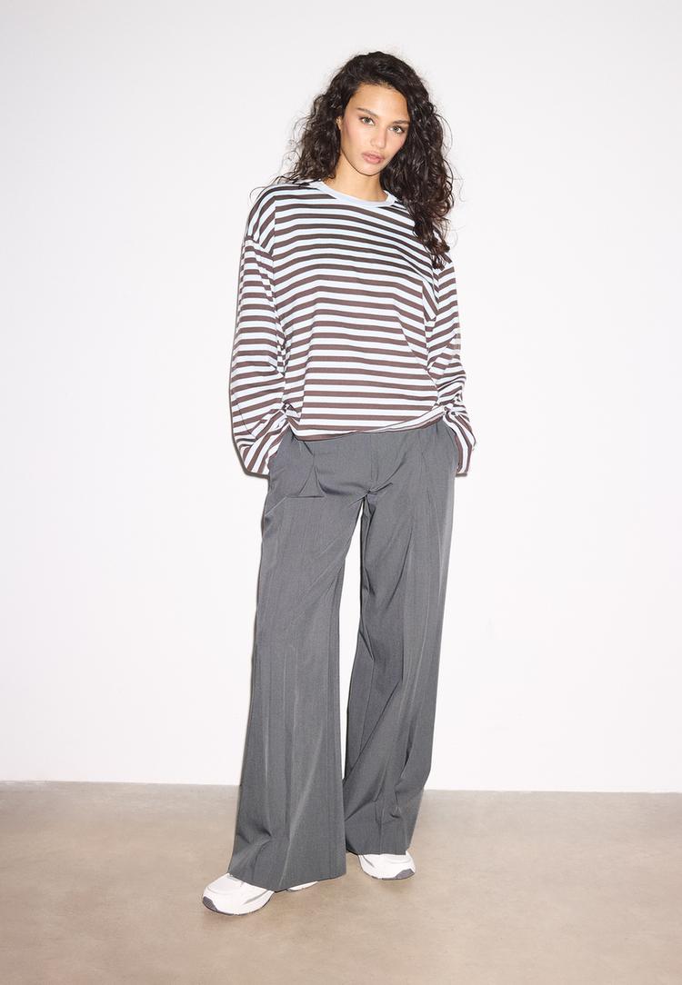 Stradivarius Eleganckie spodnie z szerokim pasem Ciemnoszary 32