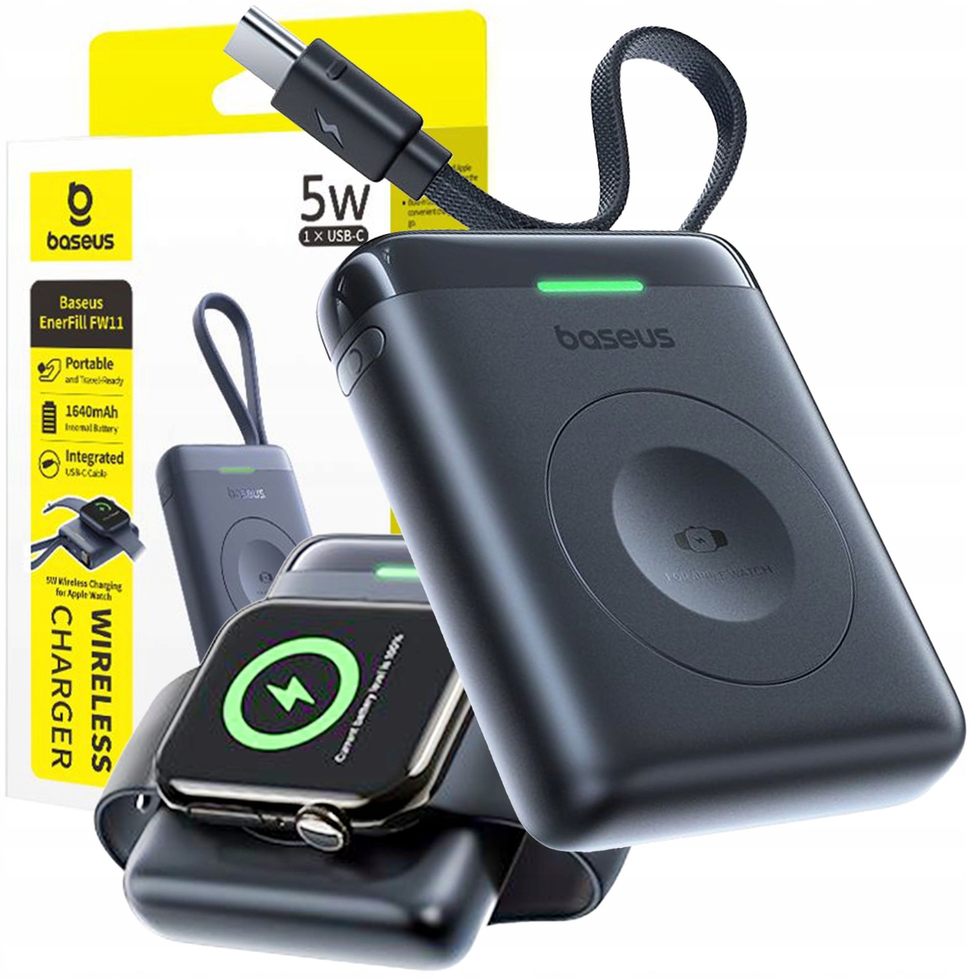 Ładowarka Baseus EnerFill FW11 Przenośna Ładowarka Bezprzewodowa do Apple Watch z Wbudowanym Kablem 5W Czarny