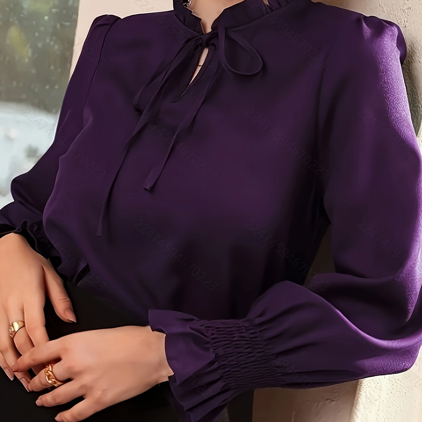 TEMU Bluzka Elegancka Damska - Koszula z Długim Rękawem i Wiązanym Dekoltem, Nieprześwitująca Tkanina na Biuro, Wydarzenia Formalne, Codzienny Styl -