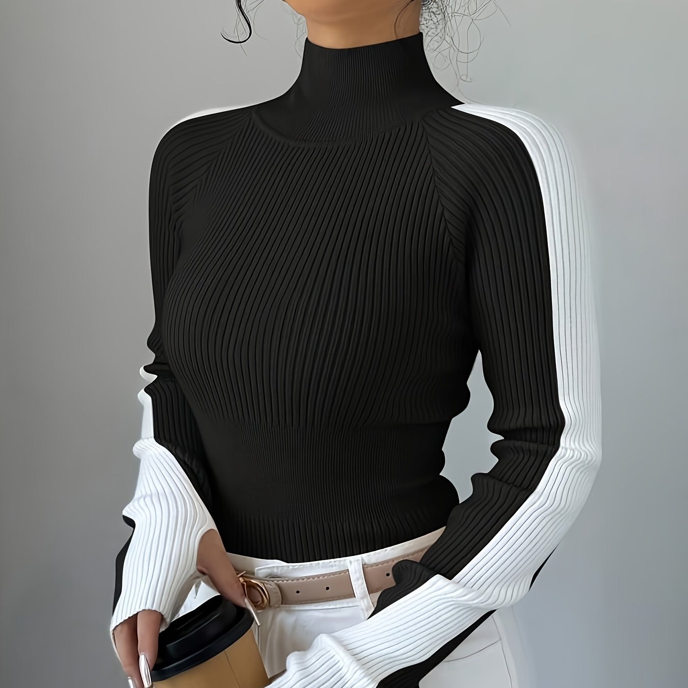 TEMU Kolorowy : Wygodny, Miękki Kołnierzyk z Wysokim Dekoltem Elegancka Bluzka Warstwowa na Jesień/Zimę