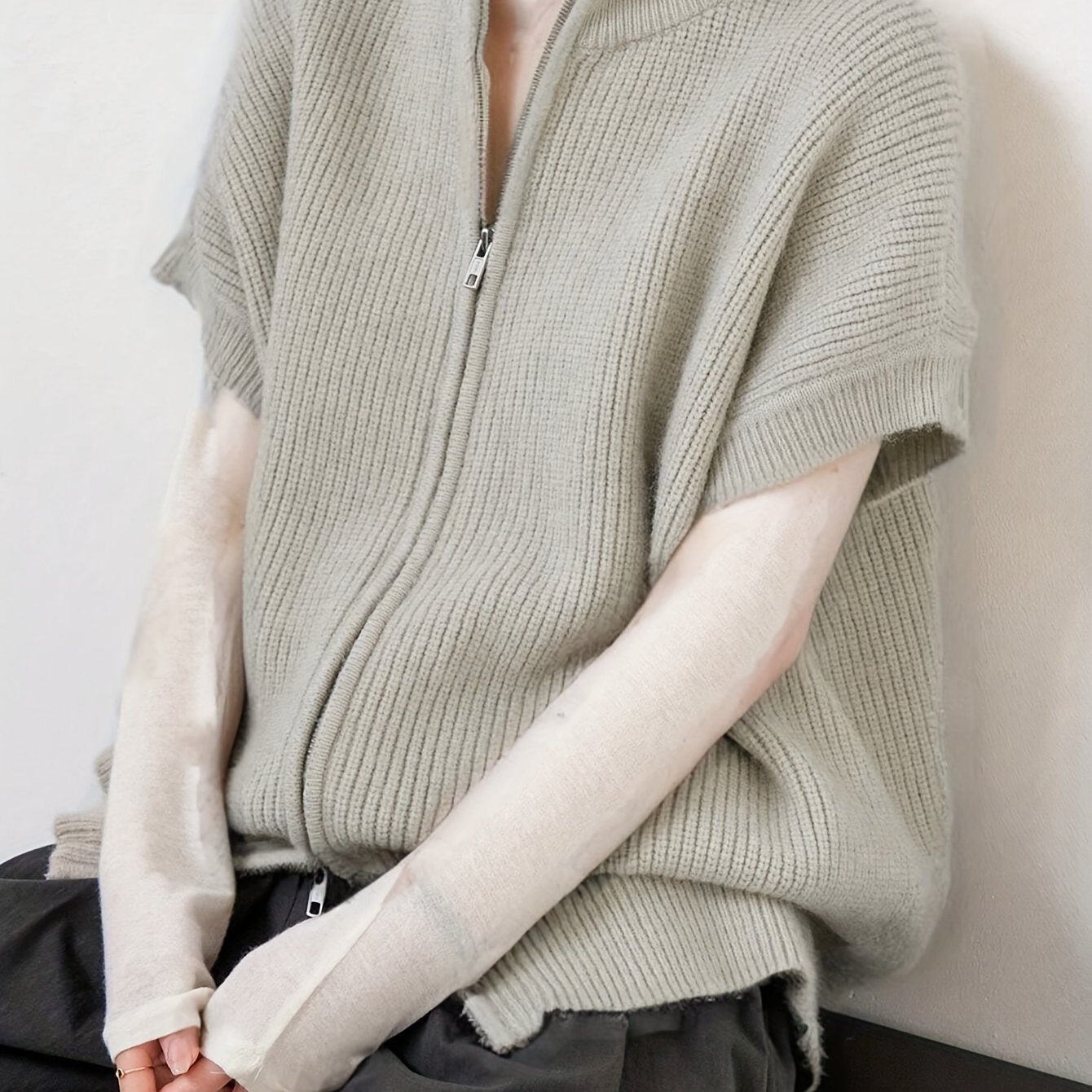 TEMU SQ25031883, Wsparcie Monitorowania Kluczowych Celów, Kamizelka Kardigan z Wysokim Kołnierzem i Zamkiem