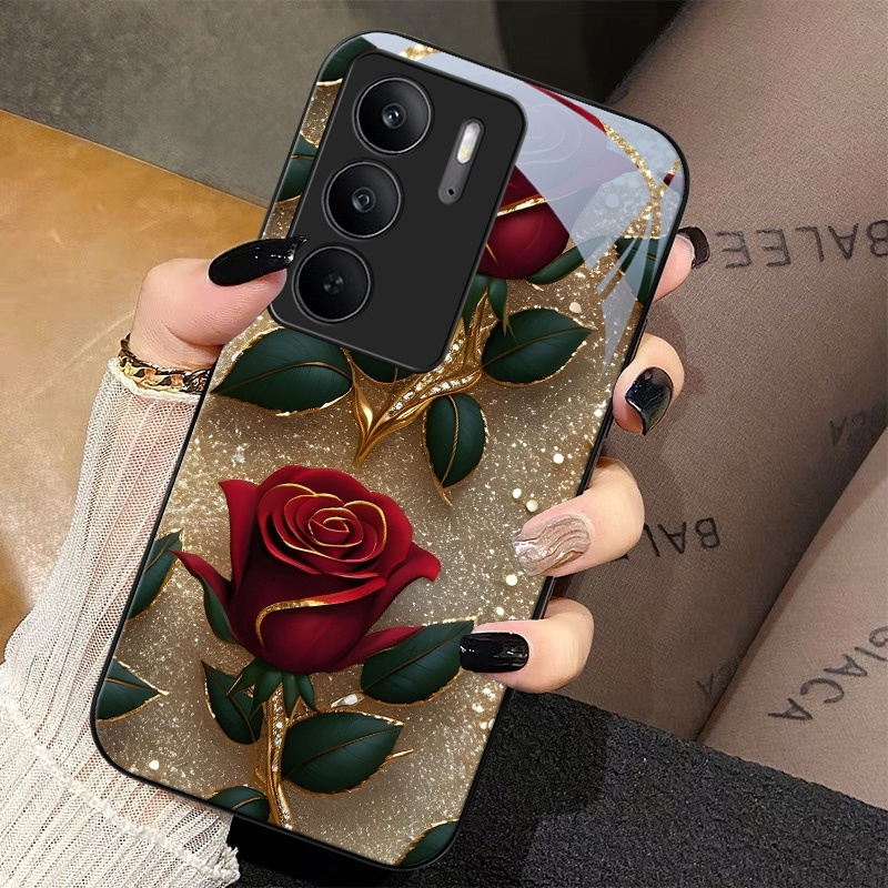 TEMU Etui na telefon: Szkło hartowane do Realme C75, proste, odporne na upadki, ze szkłem hartowanym i tekstem, ilustracja w stylu europejskim i