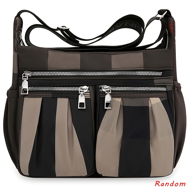 TEMU Modowa Damska Torba na Ramię w Kratę z Kolorowym Wzorem, Duża Pojemność, Wiele Zamków i Kieszeni, Kwadratowy Kształt do Pracy i Codziennego