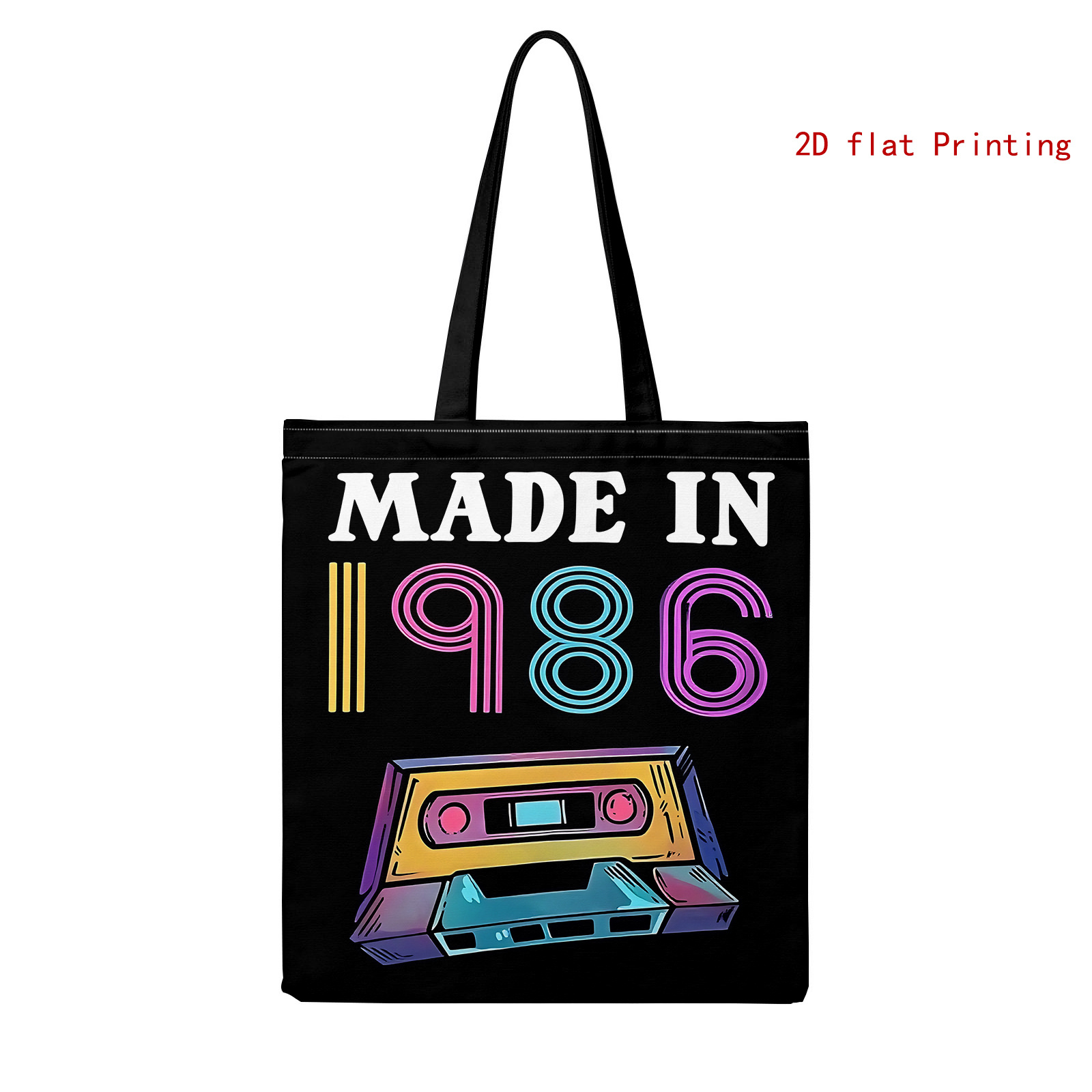 TEMU Torba na ramię z nadrukiem 2D, wzór kasety magnetofonowej, torba na ramię z nadrukiem 1986, modna minimalistyczna torba na zakupy, damska