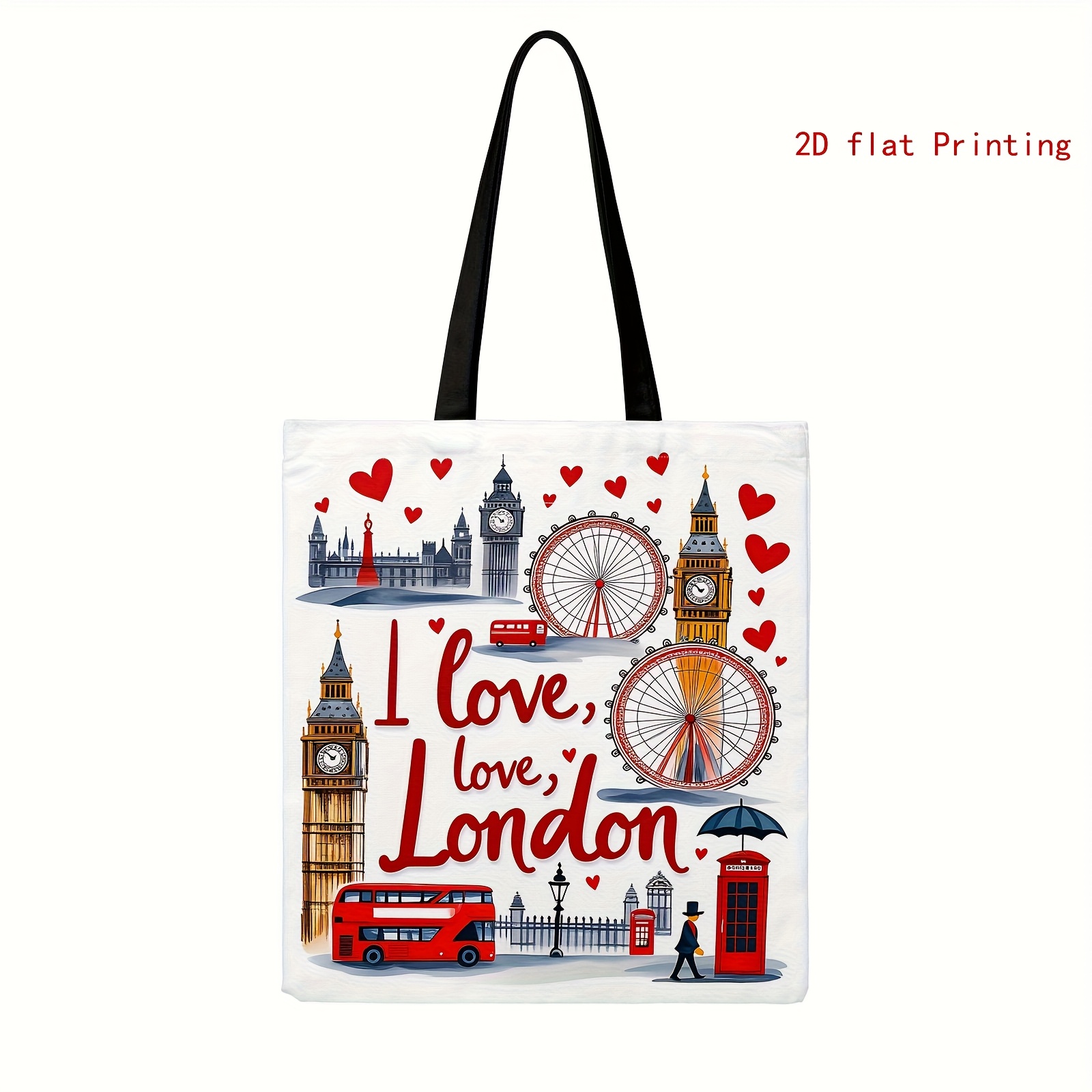 TEMU Torba Tote z Londyńskimi Zabytkami dla Kobiet - Kompatybilna z , Stylowa Torba na Jedno Ramię z Nadrukiem 2D, Casualna Torebka Idealna na