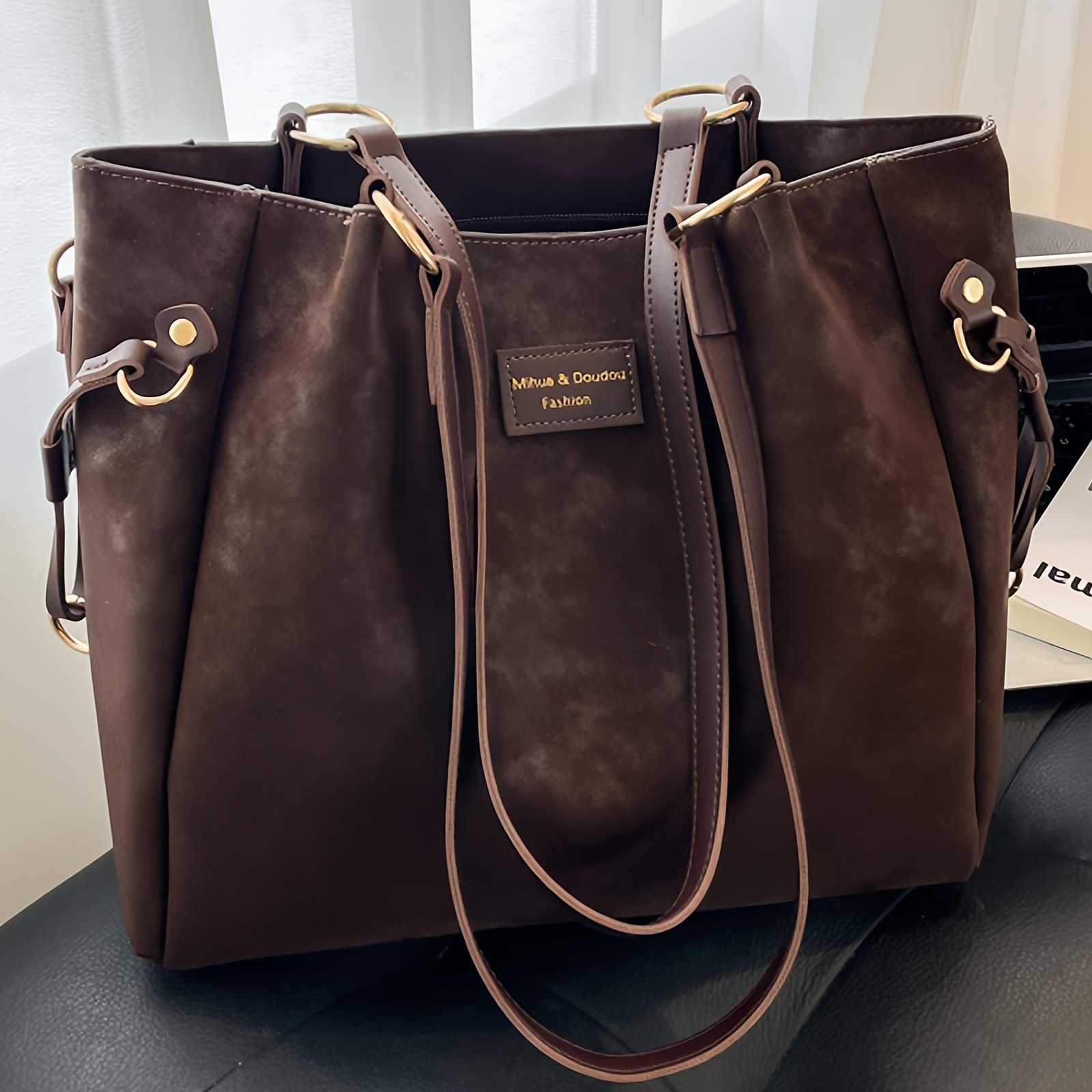 TEMU Damska torba typu tote w stylu vintage, wykonana ze sztucznej zamszu, elegancka torba na ramię o dużej pojemności, idealna do codziennych