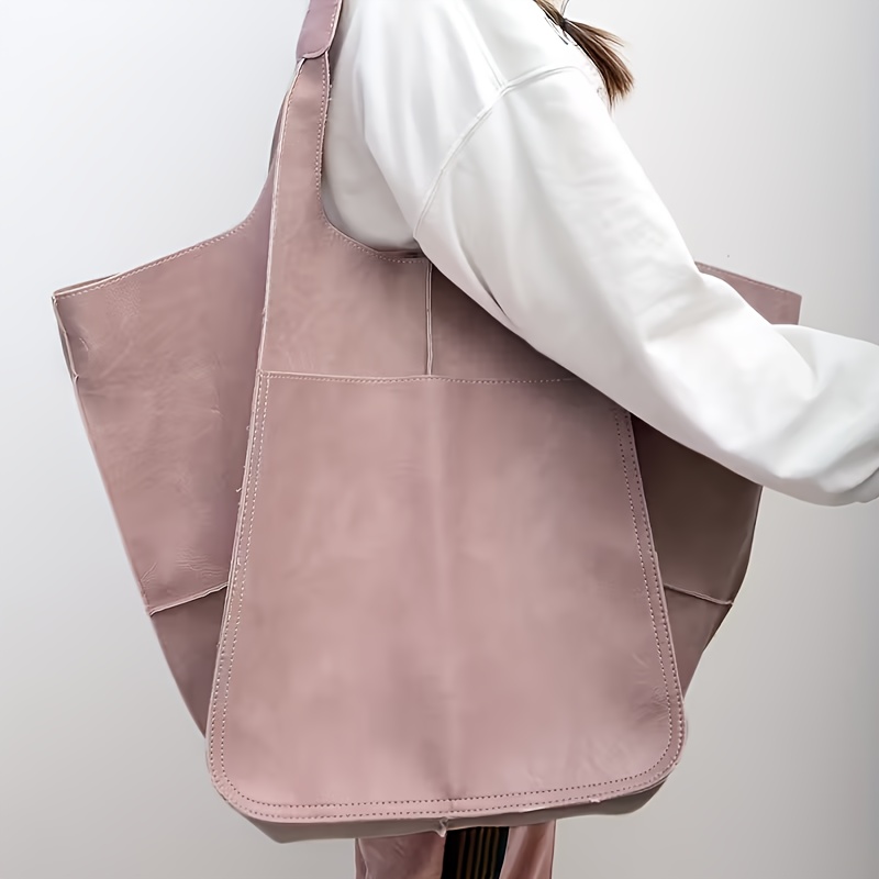 TEMU Damska Torba Vintage - Miękka Torba z PVC, Pasek i Minimalistyczny Styl, Idealna do Pracy, Podróży, Zakupów - Brązowa, Szara, Różowa, Zielona,