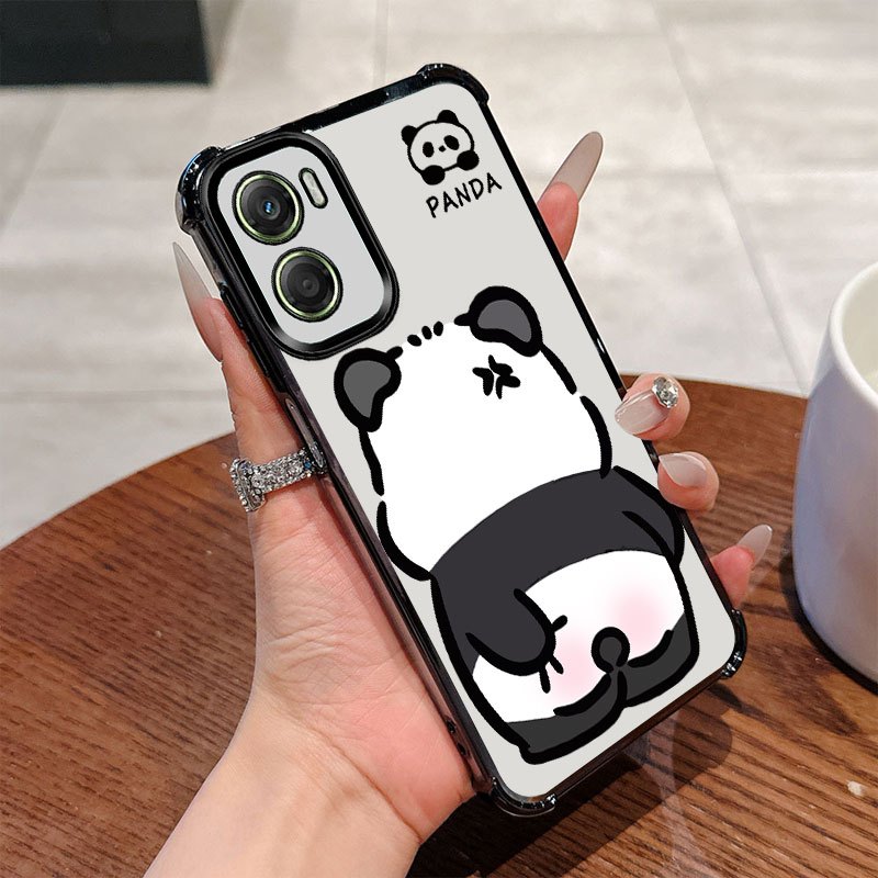TEMU Etui na telefon: Uroczy Kreskówkowy Panda, Wstrząsoodporne, Przezroczyste, Czarna Pełna Osłona, Etui Ochronne dla Motorola MOTO G06