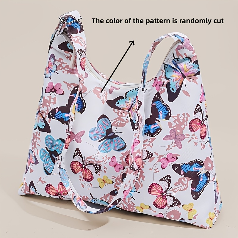 TEMU Damska Regulowana Torba na Ramię z Motylem, Idealna na Codzienność i Podróże – Minimalistyczna Torba z Nadrukiem Motyla z Zamkiem Błyskawicznym,