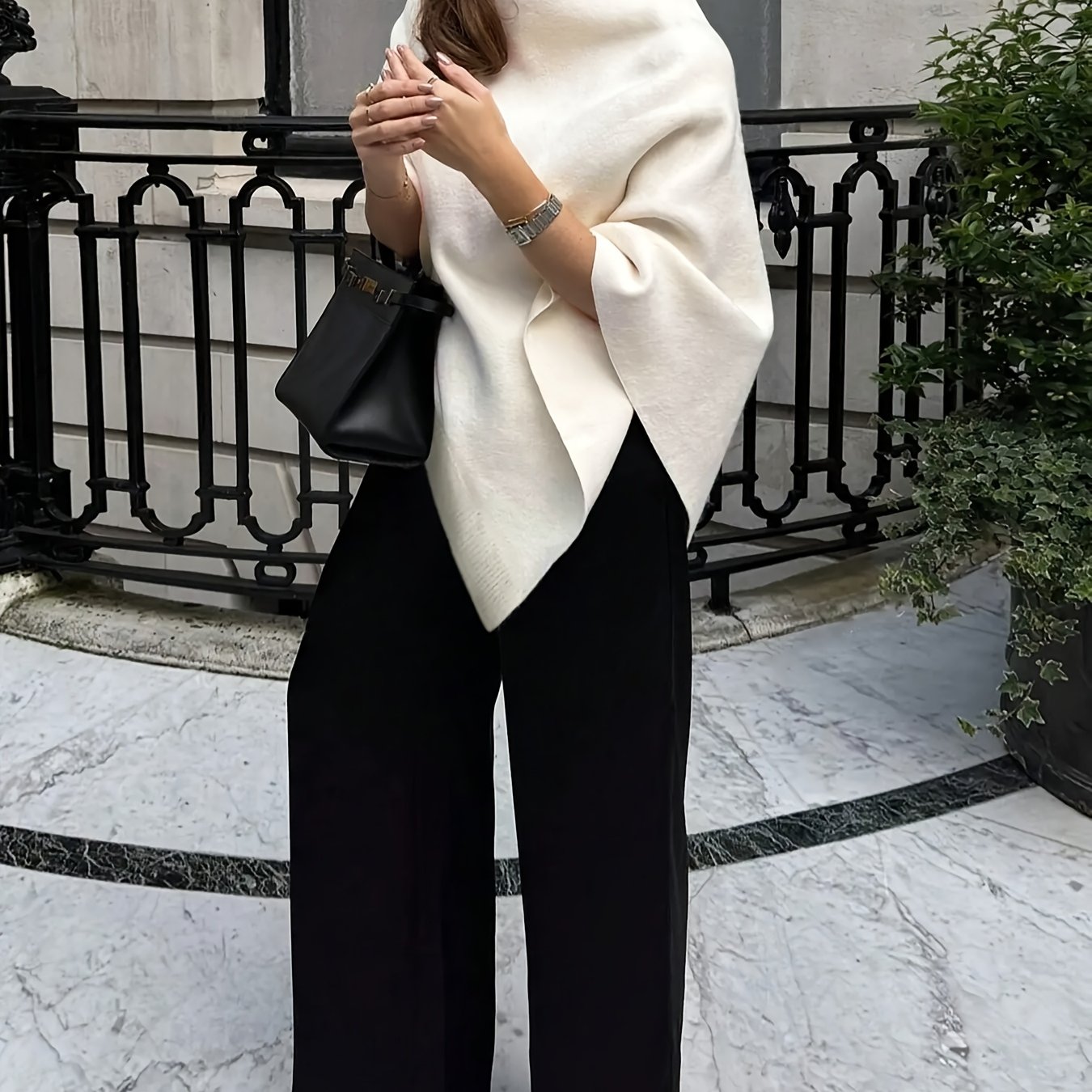 TEMU Elegancka Damska Modna Szalik w Jednolitym Kolorze o Luźnym Kroju Asymetryczne Dekolte, Detale w Równem, Idealny na Jesień/Zimę
