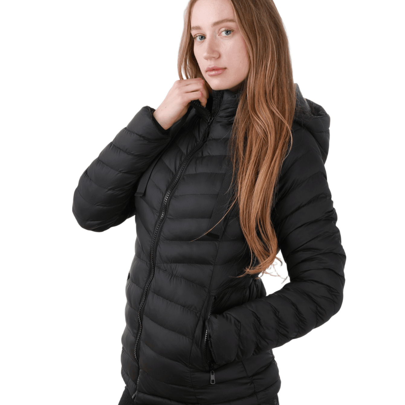 TEMU Damska kurtka pikowana z kapturem, lekka, ciepła, stylowa, zapinana na suwak, z kieszeniami, idealna na jesień i ciepłą zimę, modna kurtka