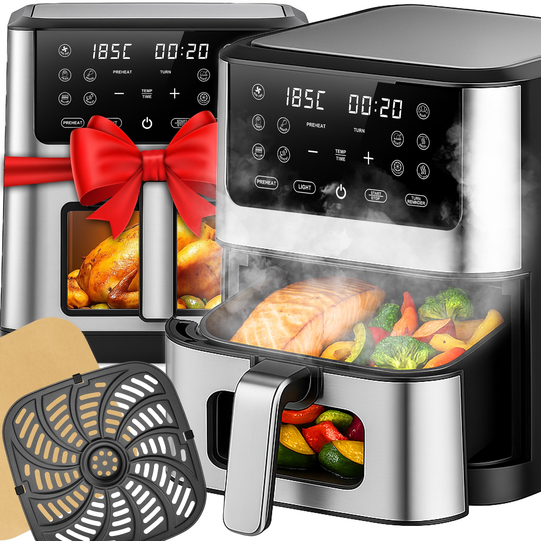 TEMU Frytkownica Beztłuszczowa Air Fryer XXL duża RETOO Techpro 8L 1800W, Z Cyrkulacją Gorącego Powietrza, Dotykowy Panel Sterowania Z Wyświetlaczem,