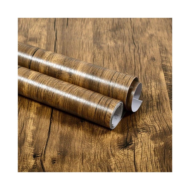 Samoprzylepna tapeta PCV z paskami imitującymi drewno, idealna na meble i ściany. Dekoracyjna folia samoprzylepna (60 x 300 cm).