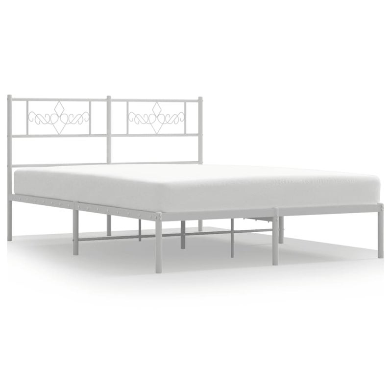 Łóżko Białe Metalowe Rama Łóżka Ze Stelażem Do Sypialni Pokoju 140x190 cm