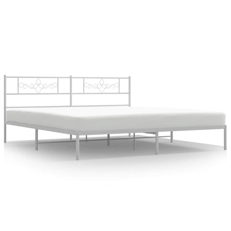 Łóżko Białe Metalowe Rama Łóżka Ze Stelażem Do Sypialni Pokoju 193x203 cm
