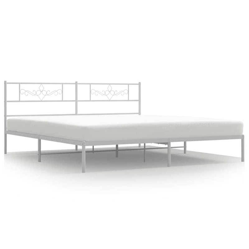 Łóżko Białe Metalowe Rama Łóżka Ze Stelażem Do Sypialni Pokoju 183x213 cm
