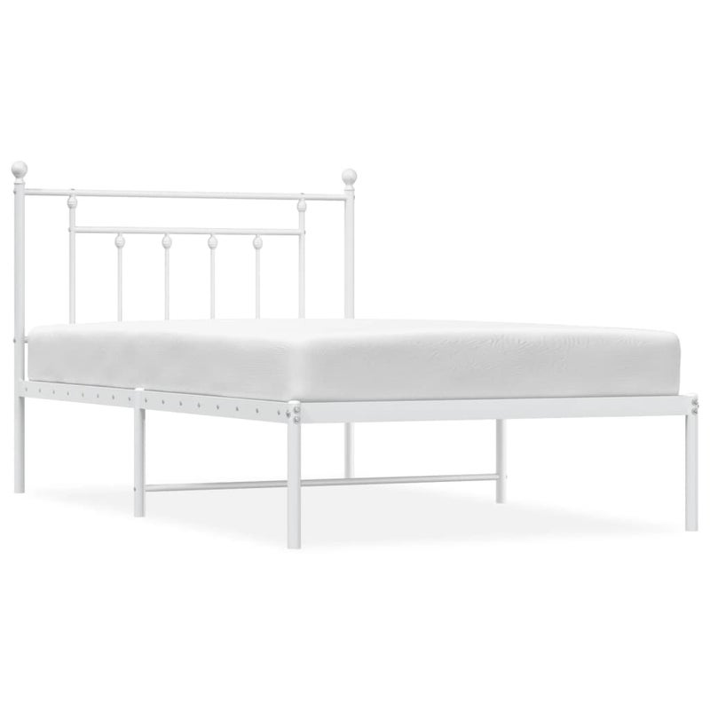 Łóżko Białe Metalowe Rama Łóżka Ze Stelażem Do Sypialni Pokoju 107x203 cm