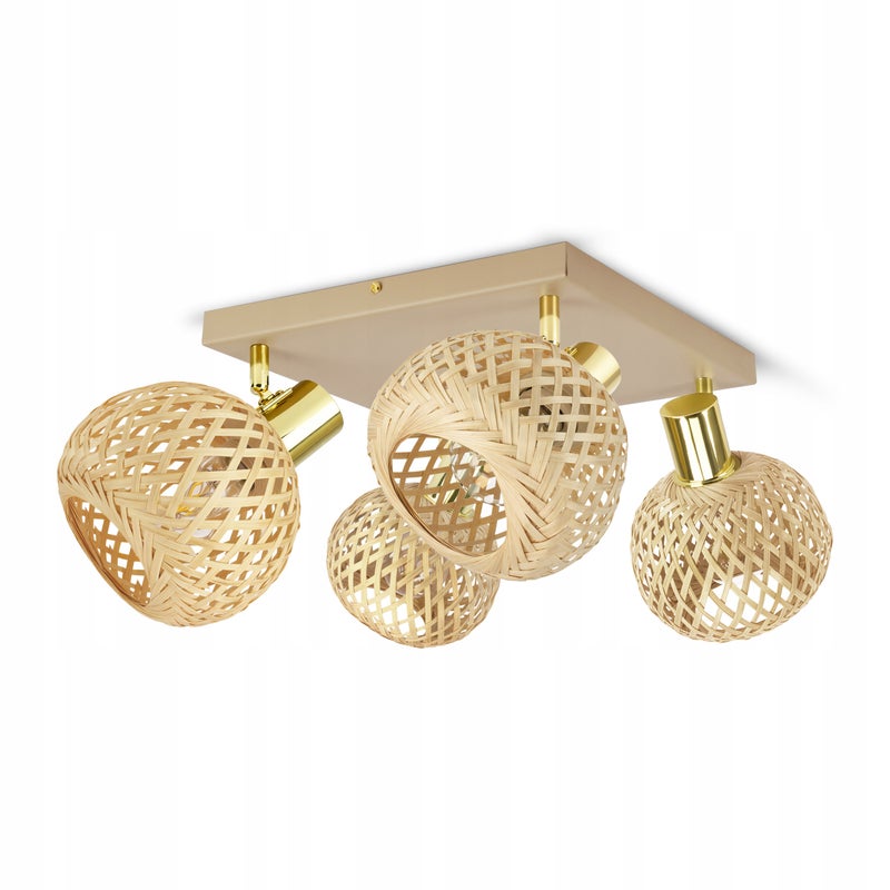 Lampa Sufitowa Żyrandol Bambusowa Beżowa Boho 4xE27 Regulowana Salon Nad Stół