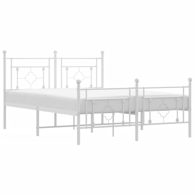 Łóżko Metalowe Białe Rama Łóżko Ze Stelażem Do Sypialni Pokoju 135x190