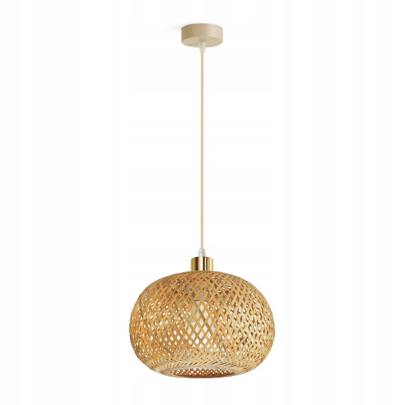Lampa Wisząca Bambusowa Beżowa Boho 1xE27 Regulowana Wysokość Salon Sypialnia