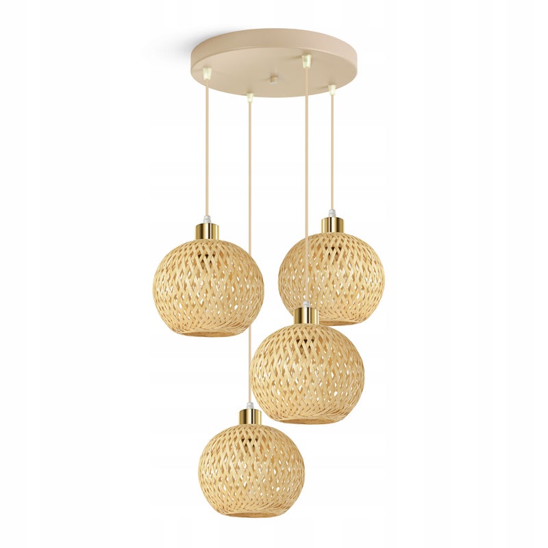Lampa Wisząca Bambusowa Beżowa Boho 4xE27 Kaskada Regulowana Salon Sypialnia
