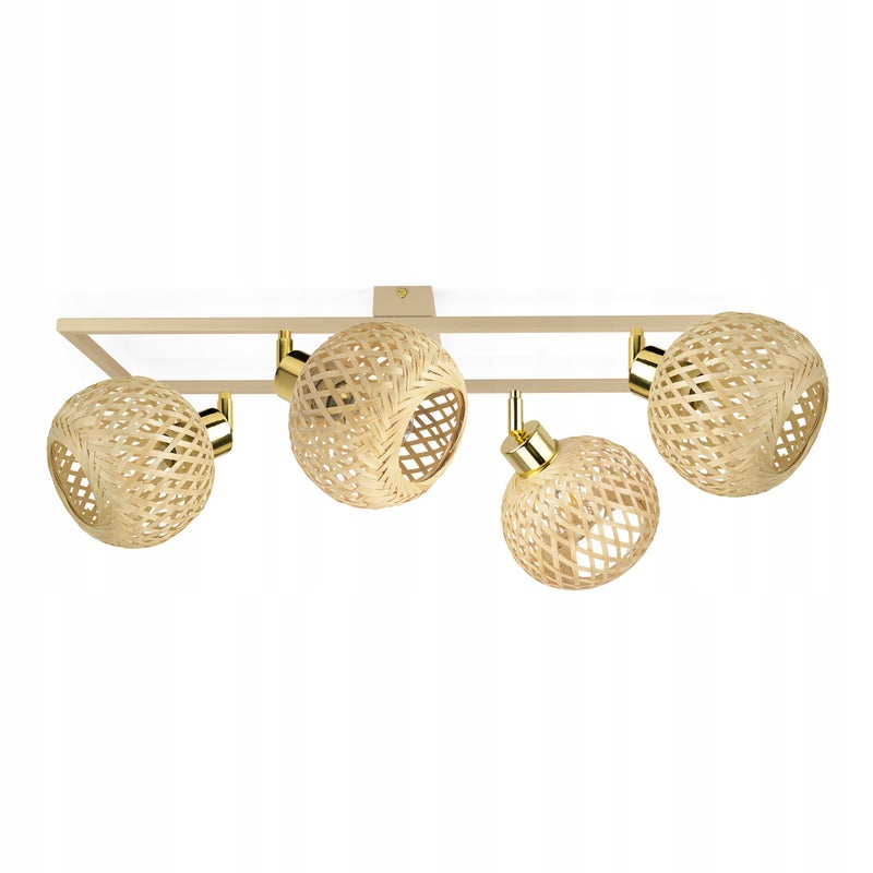 Lampa Sufitowa Żyrandol Bambusowa Beż Boho 4xE27 Regulowana Ramka Salon Duża