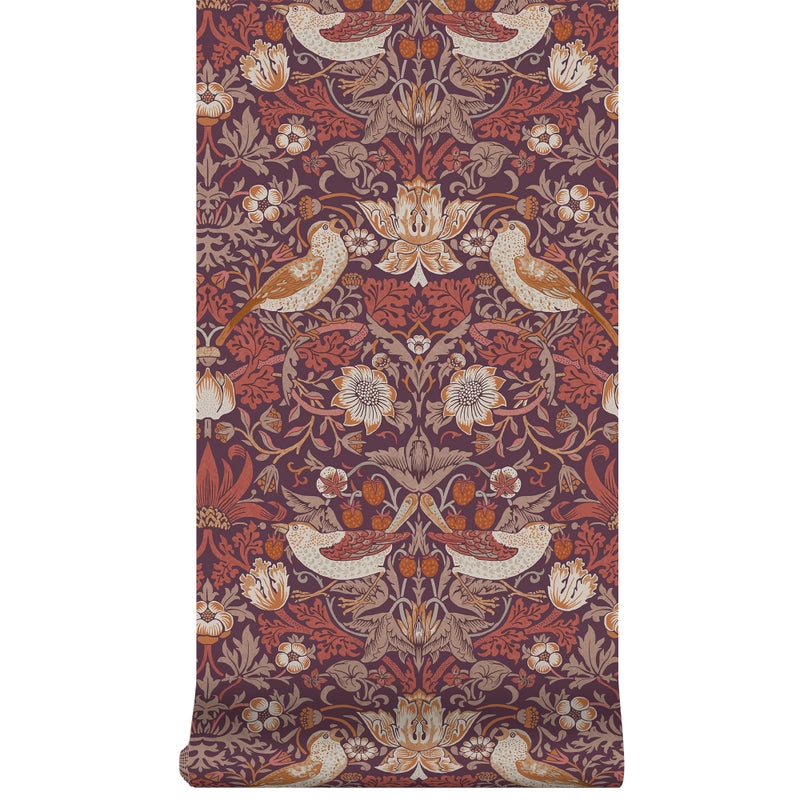 William Morris at Home Tapeta flizelinowa Złodziej truskawek śliwkowy fiolet 10 m x 52 cm