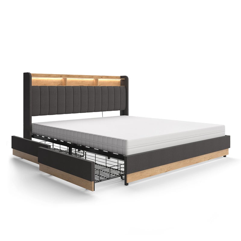 Vitalispa Łóżko tapicerowane Nura, Antracyt, 180x200 cm z materacem