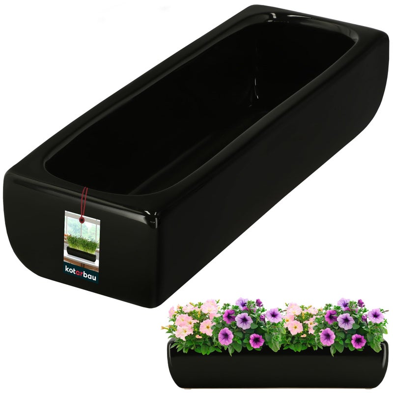 Doniczka donica ceramiczna szkliwiona czarna podłużna kwiaty rośliny 31 cm - KOTARBAU