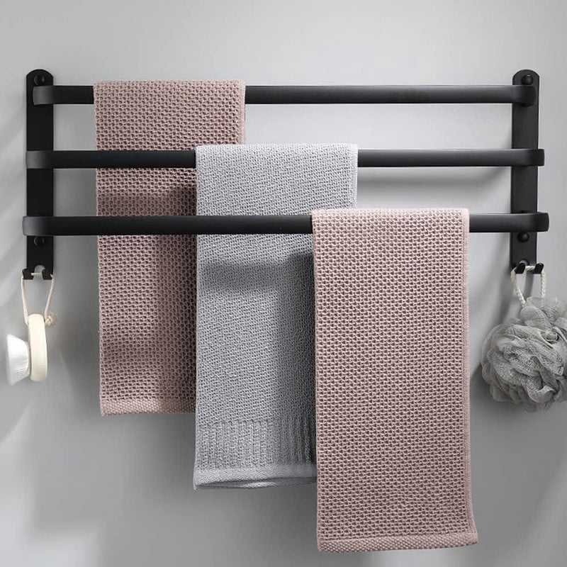 Aluminiowy ścienny wieszak na ręczniki - 3 poziomy - z haczykami - 70 cm - wodoodporny - czarny - do łazienki, kuchni, toalety