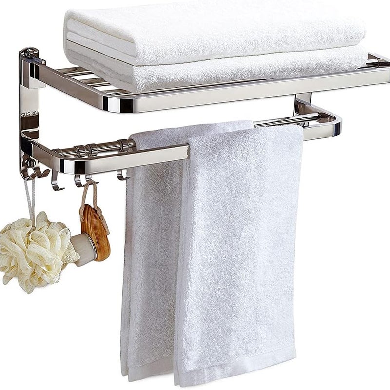 Wieszak na ręczniki ścienny ze stali nierdzewnej z podwójnym drążkiem na ręczniki do łazienki, półka prysznicowa, organizer 37 cm