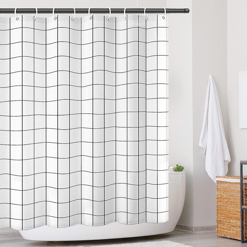 Zasłona prysznicowa, którą można prać i szybko schnie – Wodoodporna poliestrowa zasłona łazienkowa z 12 haczykami, 180 x 200 cm