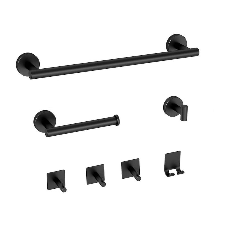 częściowy zestaw akcesoriów łazienkowych w skład którego wchodzą wieszak ręczniki uchwyt papier toaletowy haczyk ścienny wykonane stali nierdzewnej w