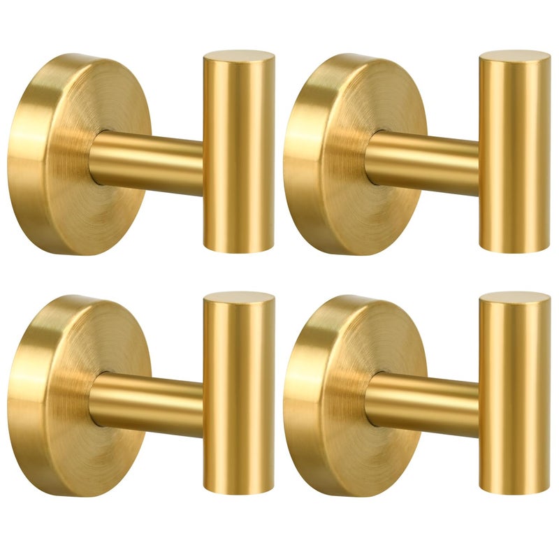 Zestaw 4 haczyków ściennych ze stali nierdzewnej SUS304 na ręczniki, szlafroki, do łazienki, sypialni, kuchni, hotelu, biura (złoty szczotkowany)