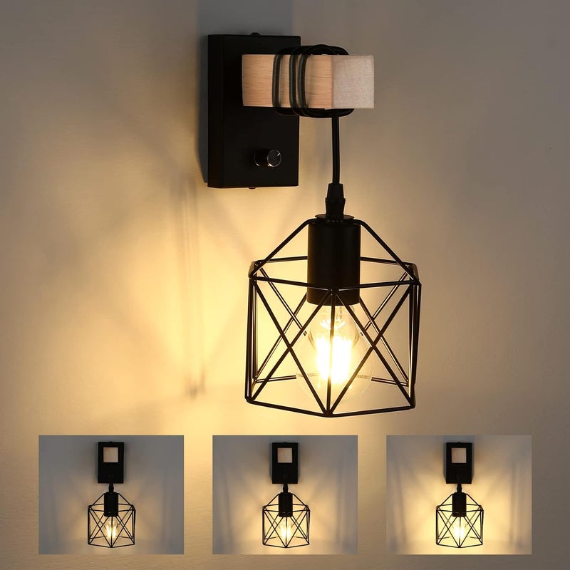 Ściemniana industrialna lampa ścienna z włącznikiem - Kinkiet E27 do sypialni, salonu, korytarza - Styl industrialny - Żarówka nie jest dołączona