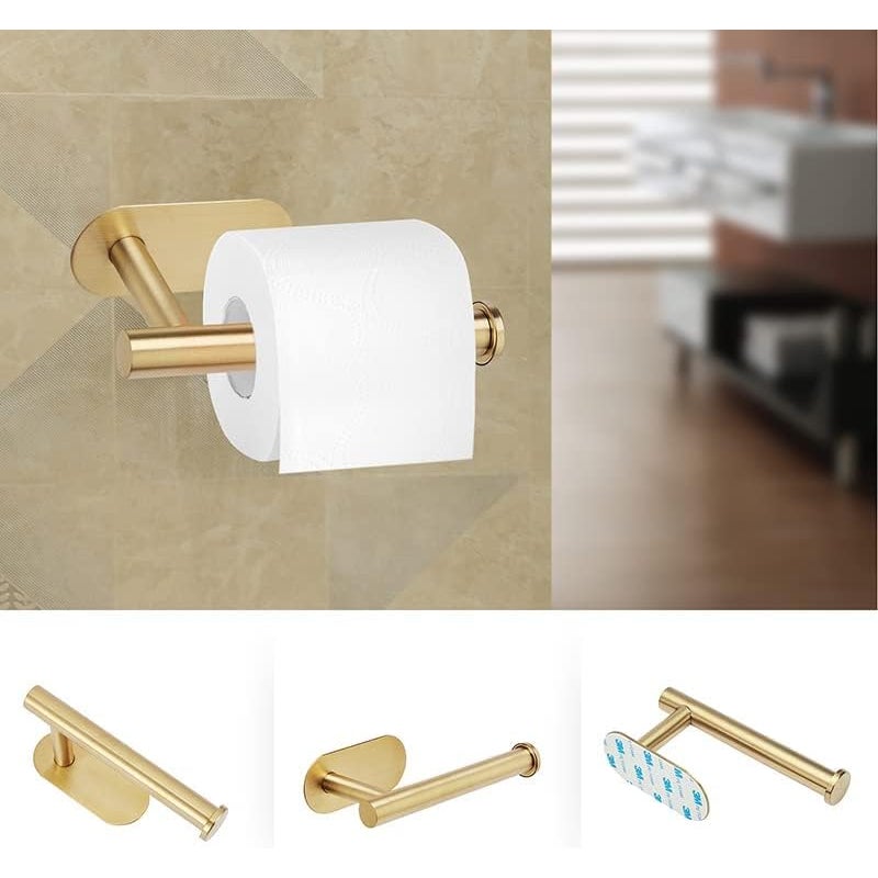 Samoprzylepny uchwyt ścienny na papier toaletowy, bez wiercenia, uchwyt na ręczniki papierowe ze stali nierdzewnej, złoty, 33,5 cm