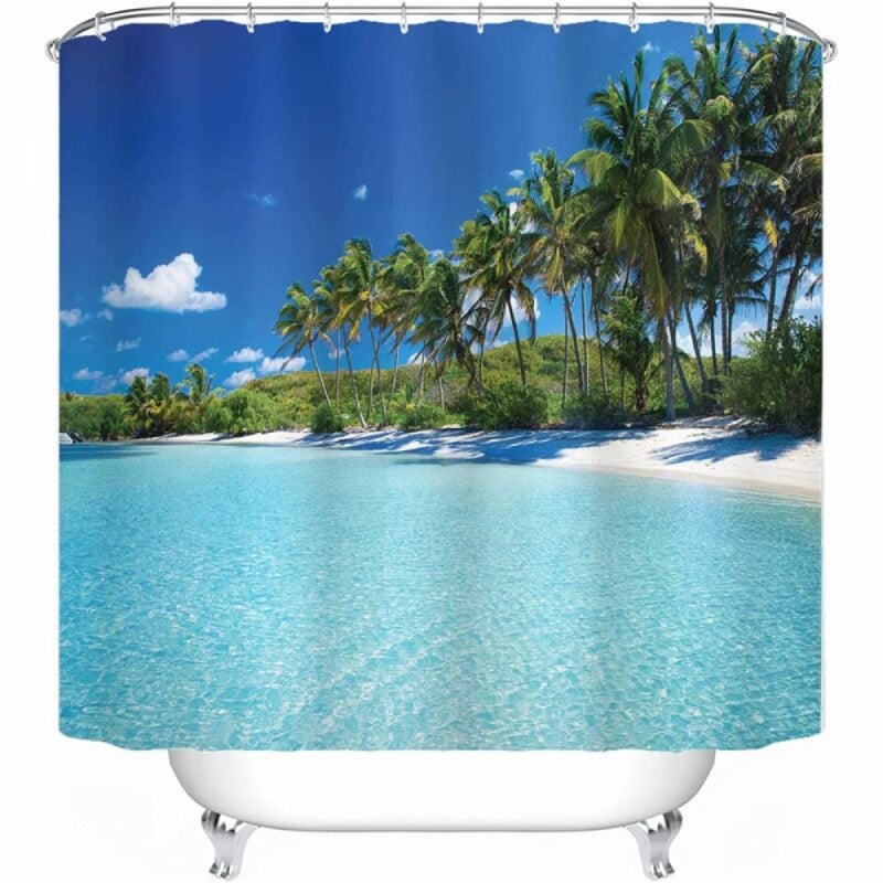 Zasłona prysznicowa tekstylna 180 x 180 cm - Nadruk plażowy - Wodoodporna - Udekoruj swoją łazienkę