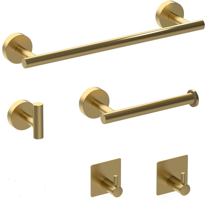 5-częściowy zestaw wieszaków na ręczniki - wieszak na ręczniki 40 cm, uchwyt na papier toaletowy, haczyk ścienny, wieszak na ubrania, złoty