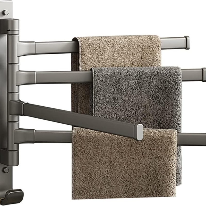 Obrotowy wieszak na ręczniki z haczykiem, obrotowy o 180°, aluminiowy wieszak na ręczniki, szary (4 ramiona)