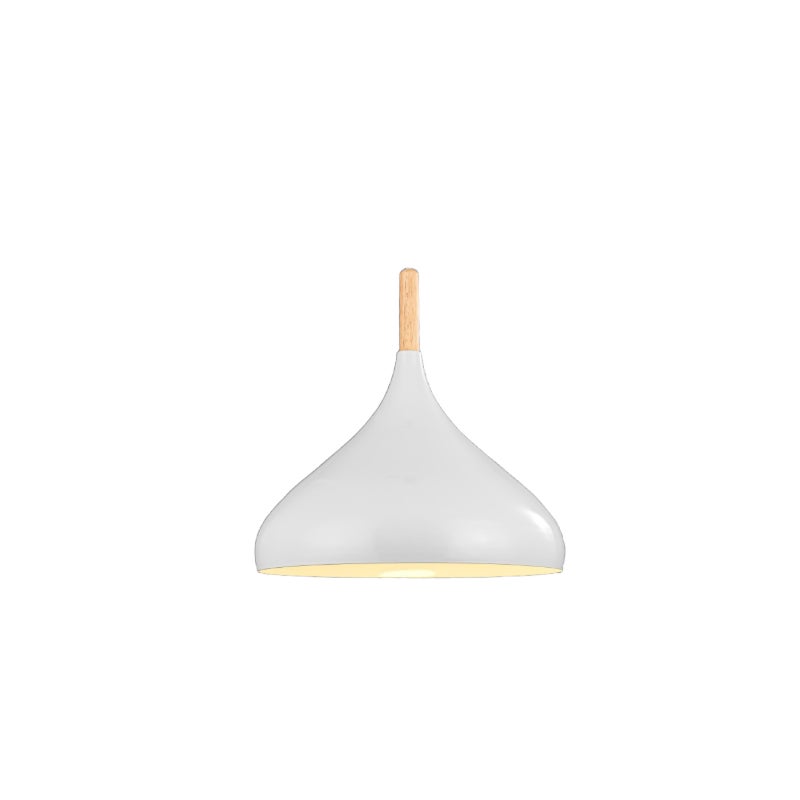 Nowoczesna lampa wisząca w stylu retro, klosz E27 z metalu i drewna, do sypialni, jadalni, kuchni, średnica 24 cm (biały, 1 szt.)