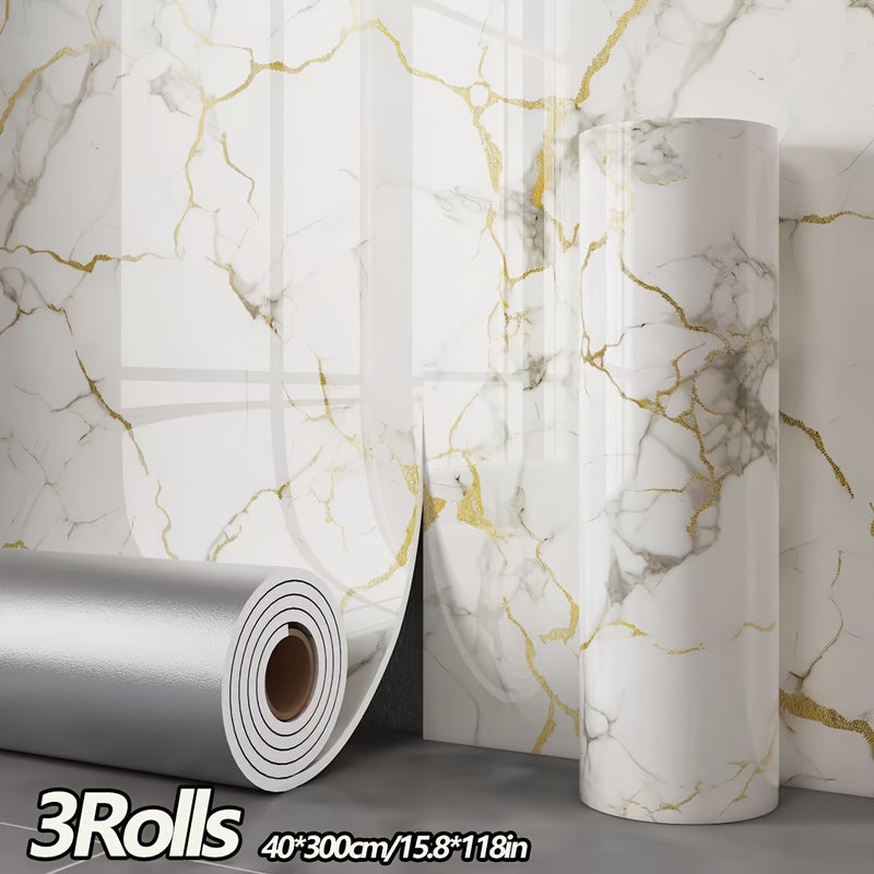 Naklejka ścienna 3D z efektem marmuru, 40 cm x 3 m, dekoracja wnętrz, złoty biały