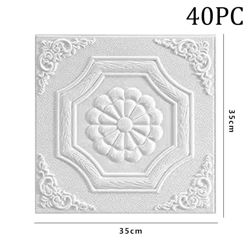 Naklejka ścienna z pianki 3D 40 sztuk, samoprzylepna naklejka ścienna na sufit, 35 × 35 cm, dekoracja do renowacji domu ， QT1-1