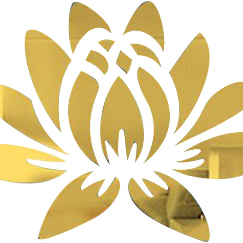Akrylowa naklejka ścienna Lotus 3D, złota, usuwalna i samoprzylepna do dekoracji sypialni, 13,7 x 9,8 cala.