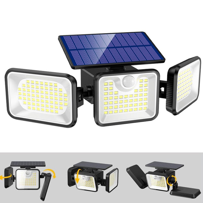Lampa czujnikowa z trzema głowicami Zewnętrzna lampa solarna, 180 LED lampa solarna, 3 tryby reflektora LED Wodoodporna zewnętrzna lampa ścienna IP65